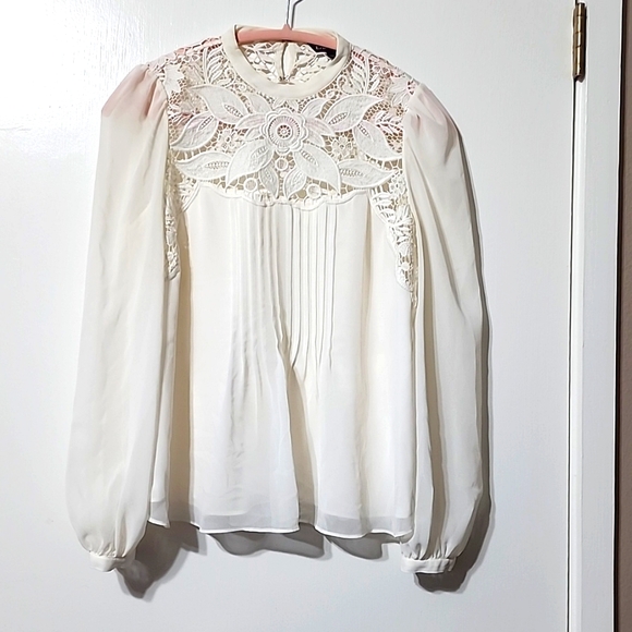Express Tops - Express cream victorian boho style open back blouse
